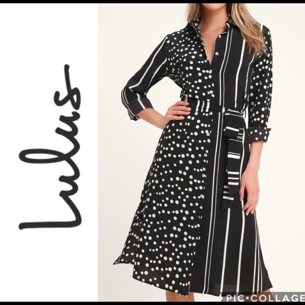 Lulu’s Striped Polka Dot Long Sleeve Shirt Dress